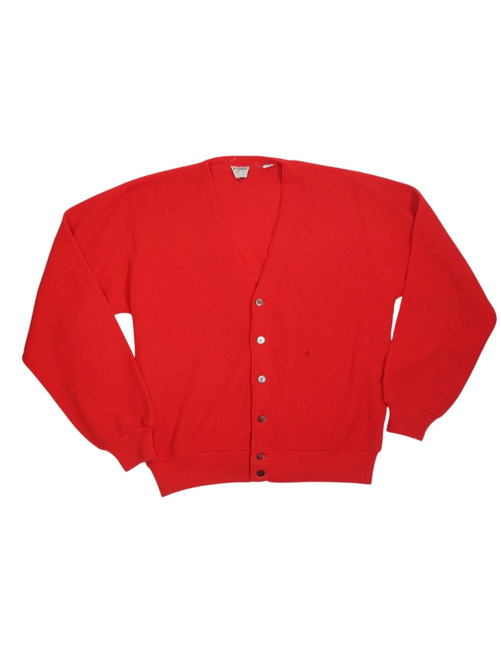 Vintage 60s Reynolds Penland Red Acrylic Knit Cardigan Sweater Mens L